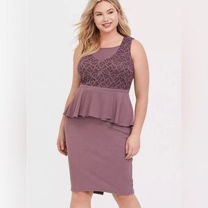 Torrid Mauve Purple Textured Scuba & Lace Peplum MIDI Dress